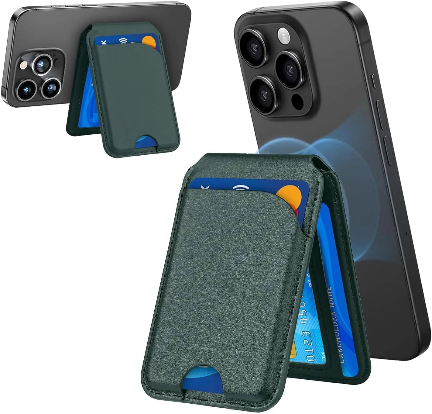 Soporte compatible con iPhone con billetera de cuero magnético