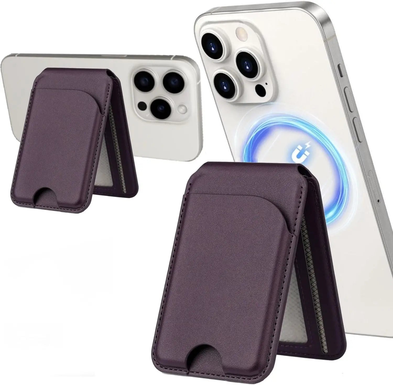 Soporte compatible con iPhone con billetera de cuero magnético