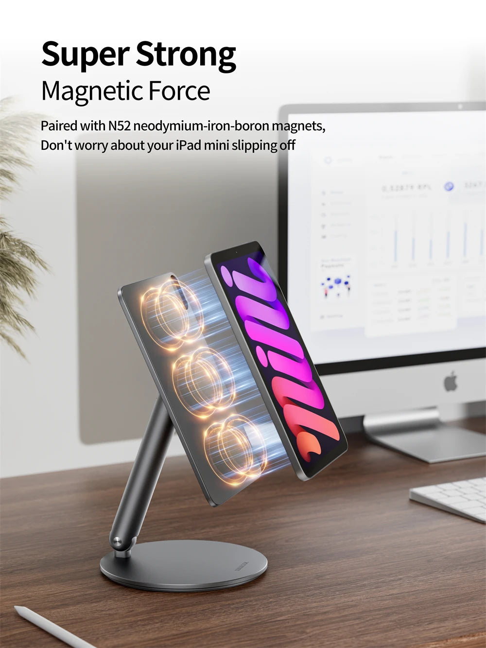 Soporte compatible con iPad magnético, plegable y giratorio