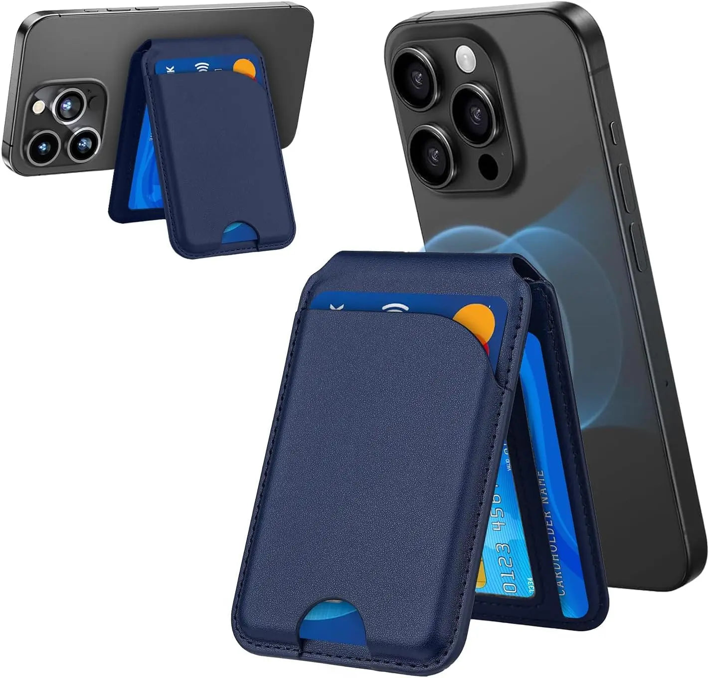 Soporte compatible con iPhone con billetera de cuero magnético