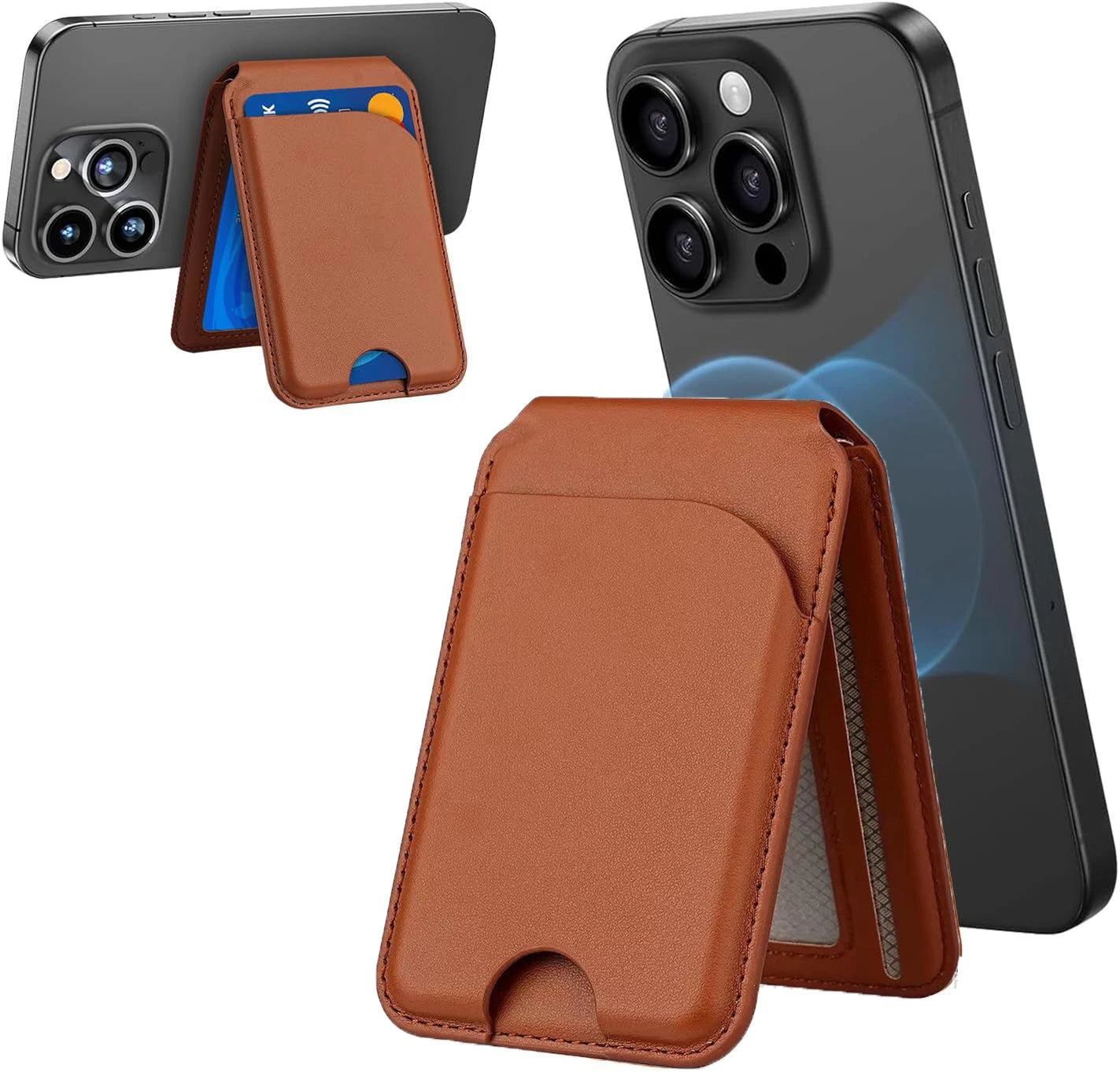 Soporte compatible con iPhone con billetera de cuero magnético