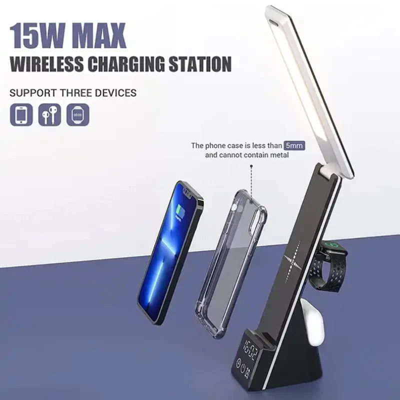 Lámpara reloj con cargador inalámbrico compatible con iPhone