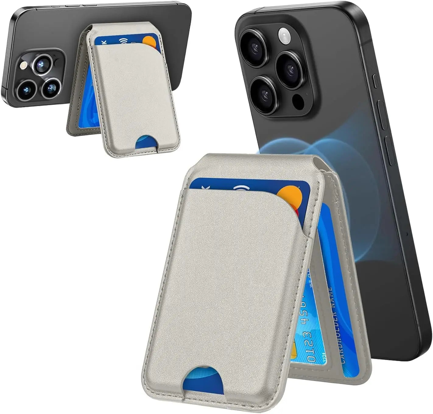 Soporte compatible con iPhone con billetera de cuero magnético