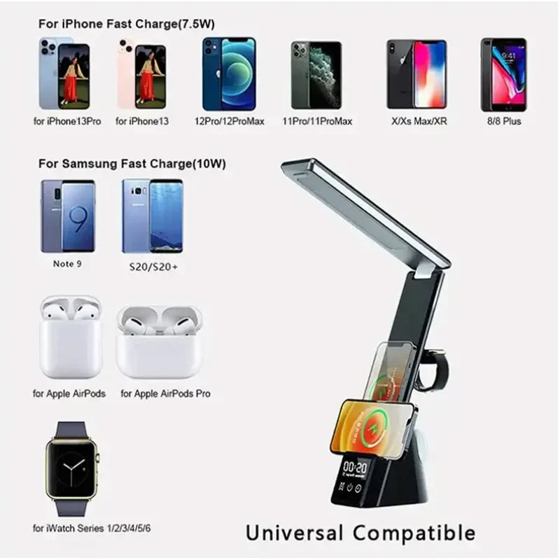 Lámpara reloj con cargador inalámbrico compatible con iPhone
