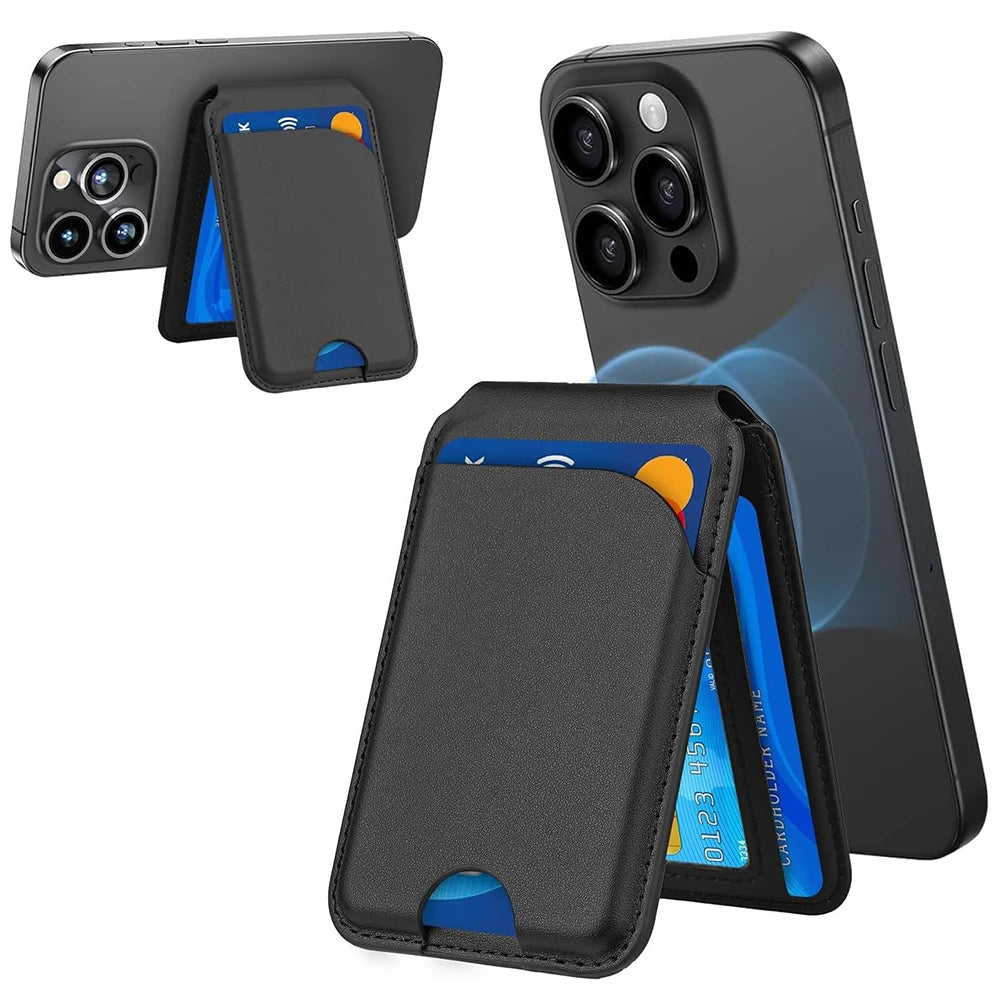 Soporte compatible con iPhone con billetera de cuero magnético