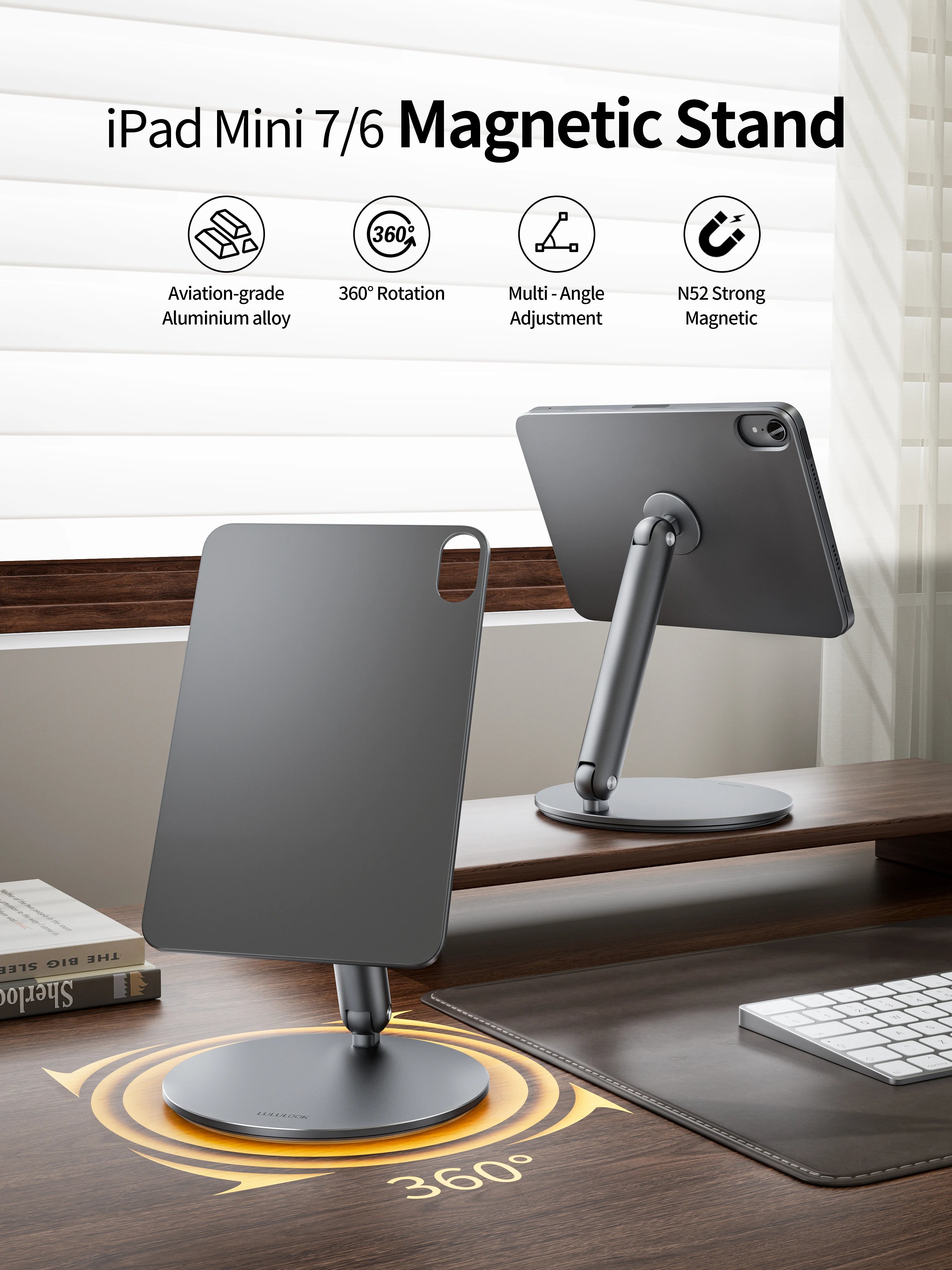 Soporte compatible con iPad magnético, plegable y giratorio