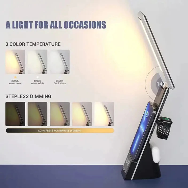 Lámpara reloj con cargador inalámbrico compatible con iPhone