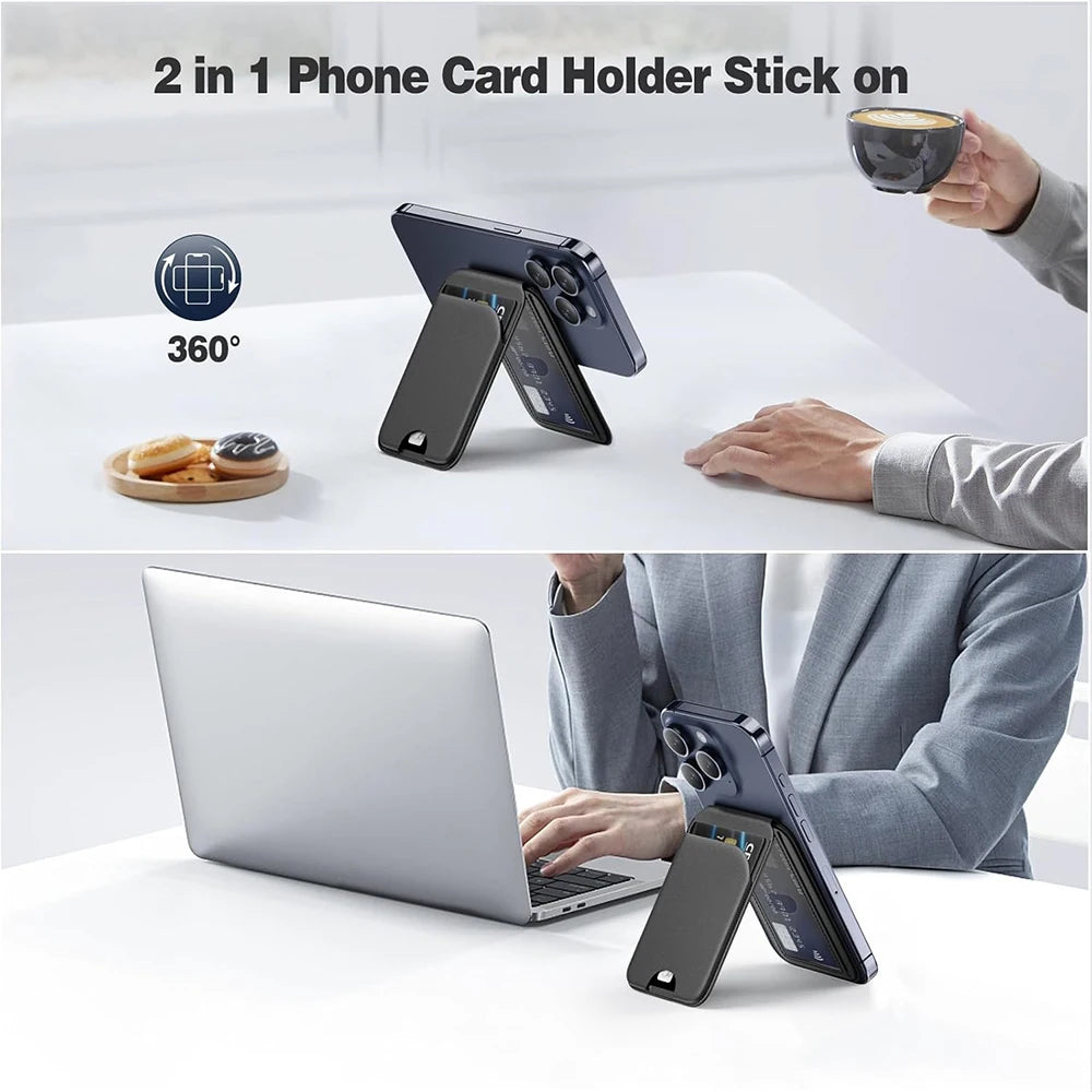 Soporte compatible con iPhone con billetera de cuero magnético