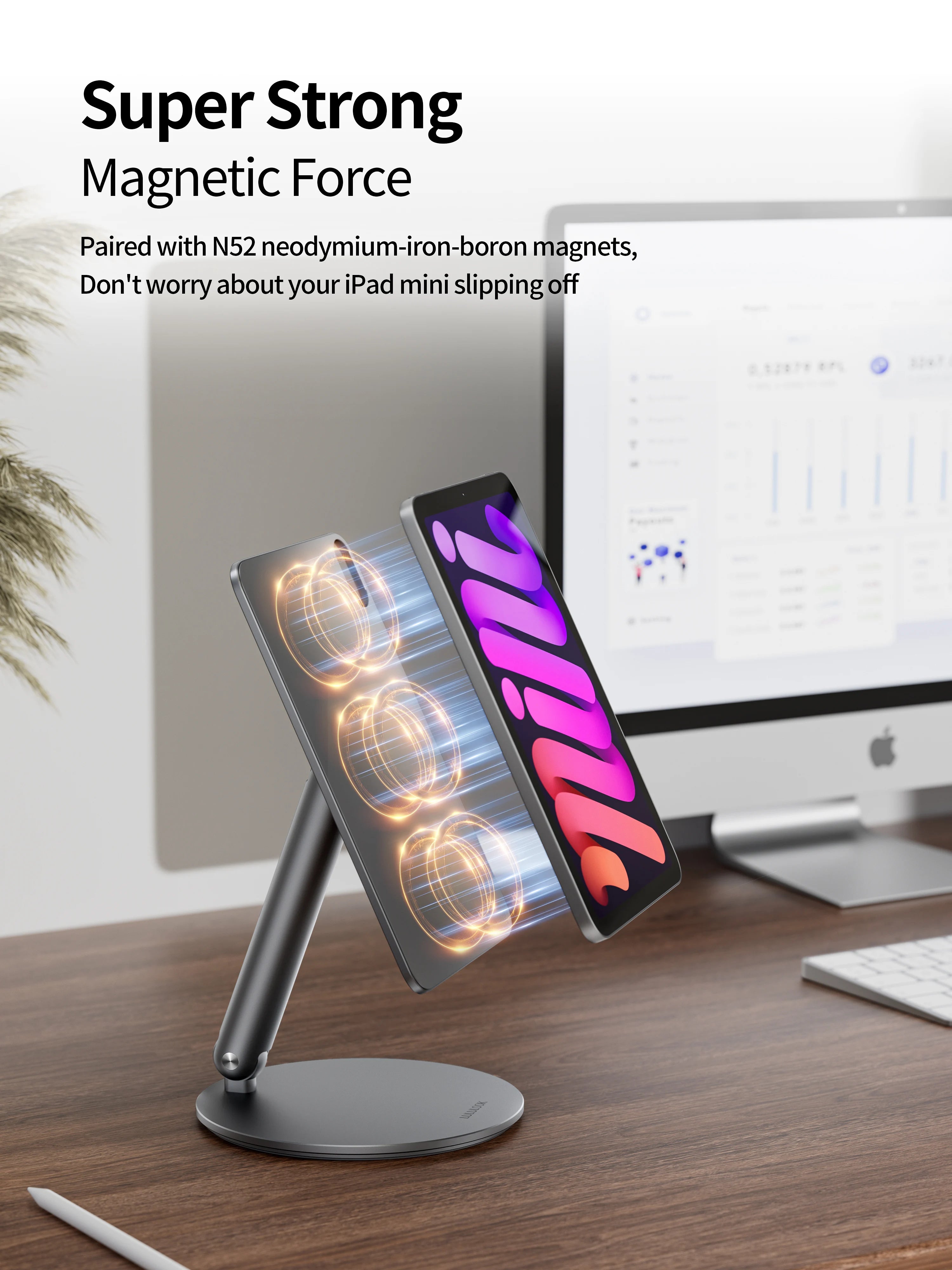 Soporte compatible con iPad magnético, plegable y giratorio