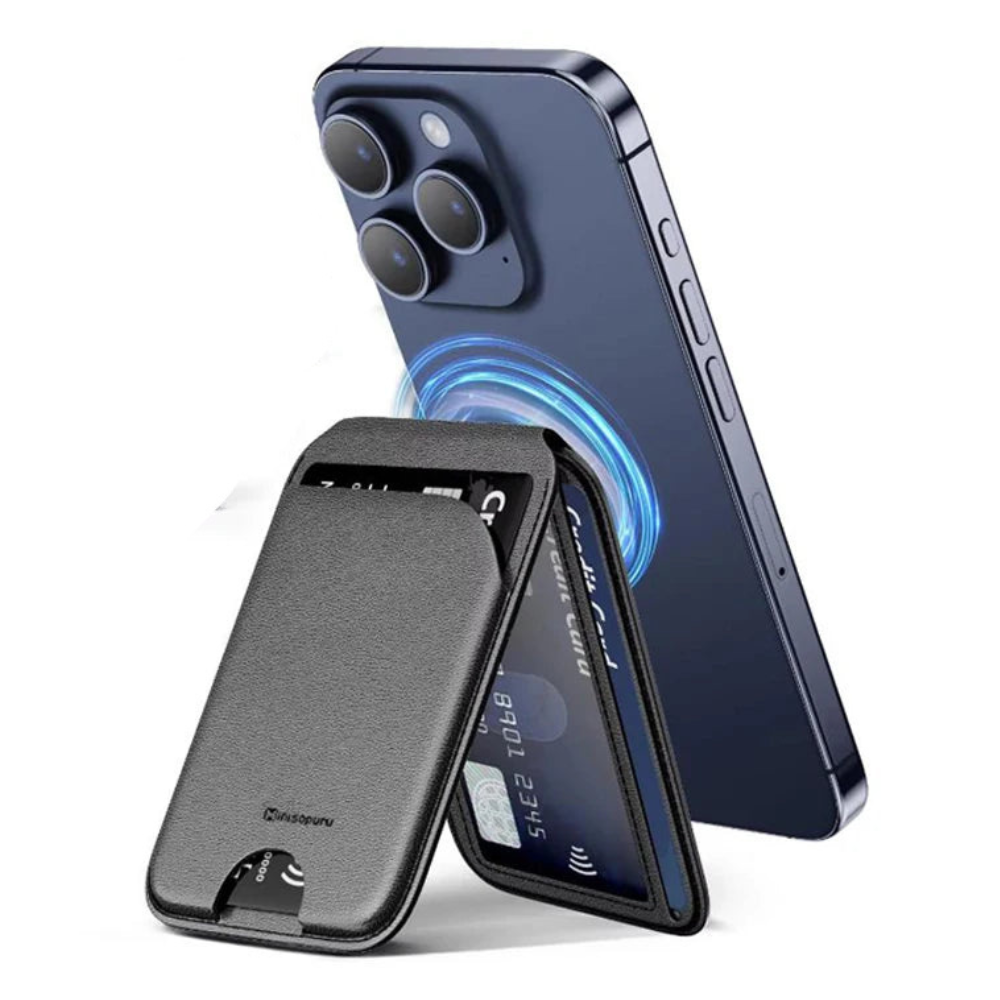 Soporte compatible con iPhone con billetera de cuero magnético